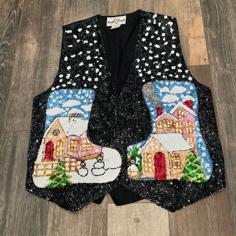 Bali Gem Heavy Sequins Beads Christmas Holiday Vest Women Size Large Adj…